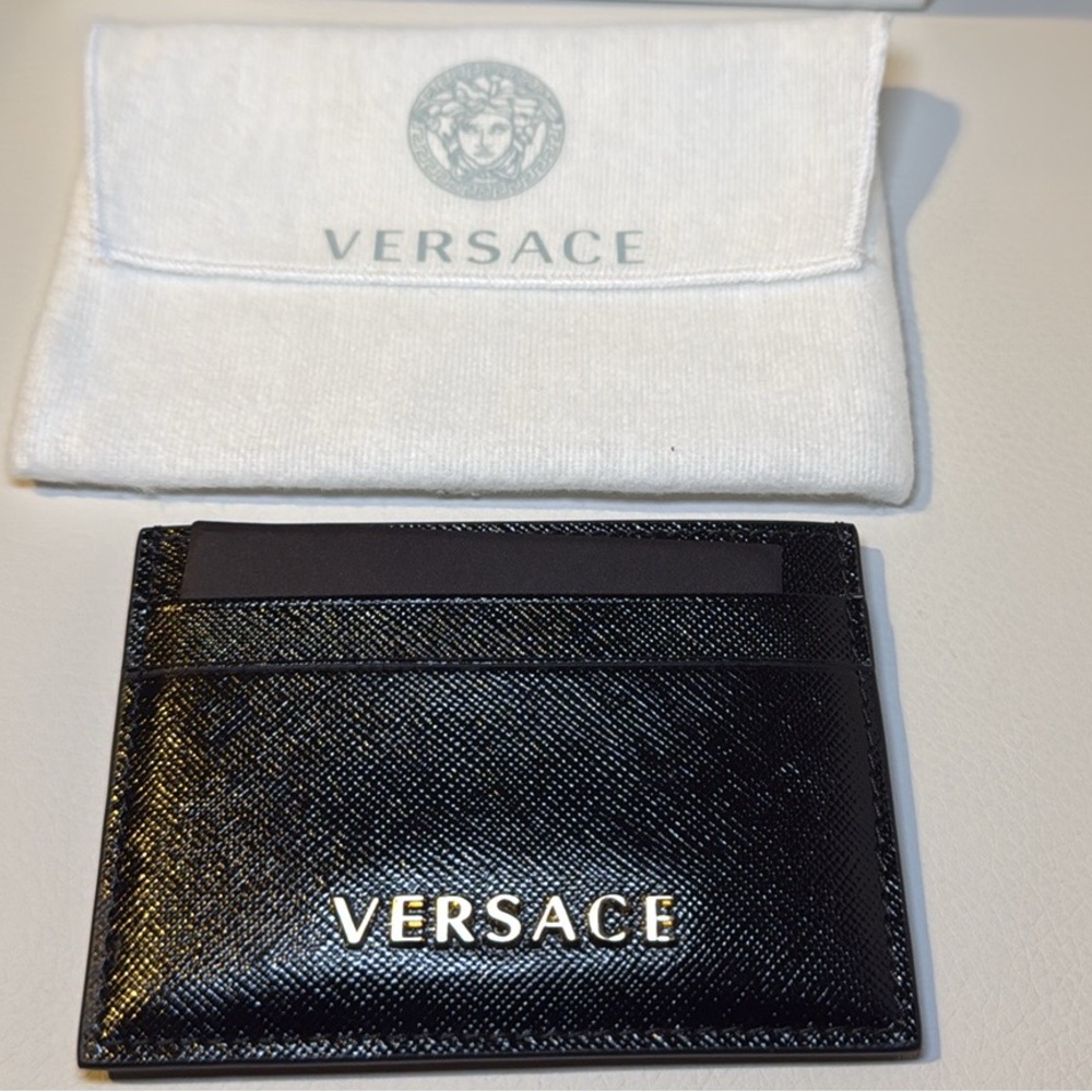 BRAND NEW - VERSACE Card Holder - Black with Gold letters - Picture 1 of 7